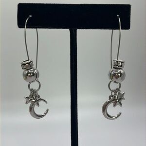 Silver-tone Dangle Drop Wire Back Earrings Beads Star Moon Charms